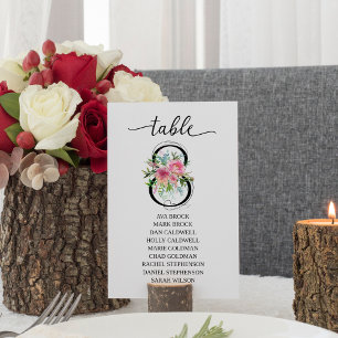 Tischkarte Tisch Acht mit rosa Pfingstrosen Einladung
