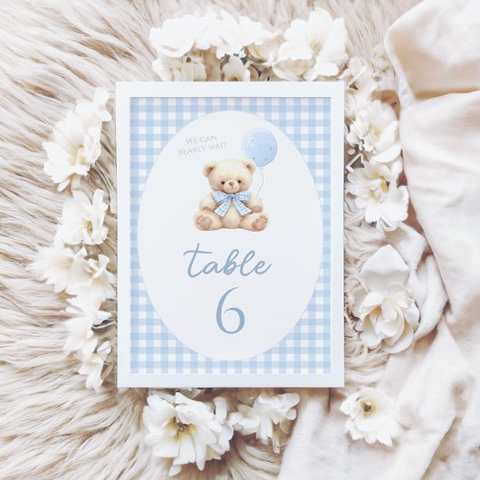 Tischkarten für Teddybär-Bogen-Ballon-Baby-Party Tischnummer