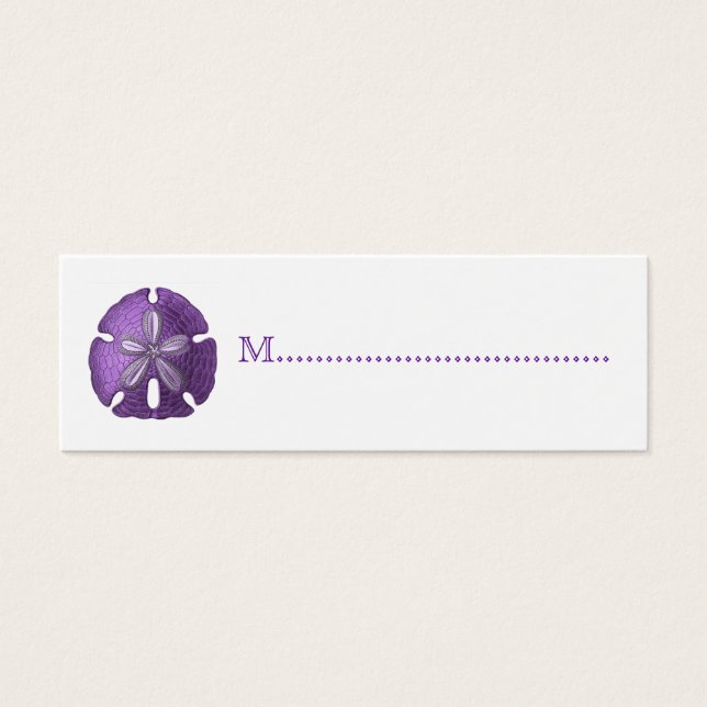 Tischkarten mit violettem Sand-Dollar-Empfang (Vorderseite)