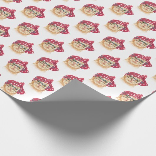Tischkatze mit Brille Geschenkpapier (Ecke)