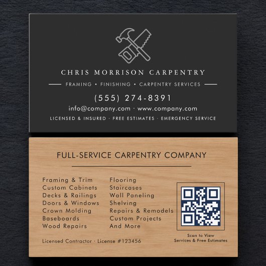 Tischlerei Tischler Holz QR Code Modern Visitenkarte