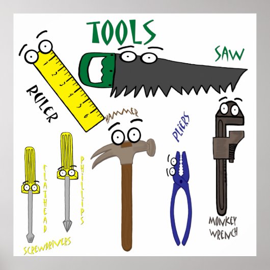 Tischlertools mit Cartoon Eyes Art Poster (Vorne)