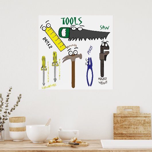 Tischlertools mit Cartoon Eyes Art Poster (Küche)