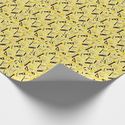 Tischlerwerkzeuge, Gelb- und Schwarz-Holz Geschenkpapier (Ecke)