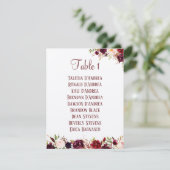 Tischliste für Burgund-Blumen Begleitkarte (Stehend Vorderseite)