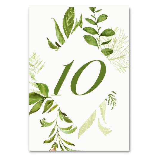 Tischnummer 10: Aquarell Wild Green Foliage (Vorderseite)