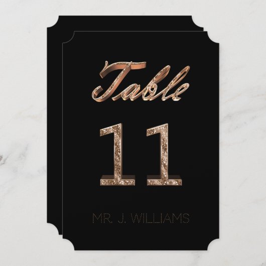 Tischnummer 11 Black Gold Elegant Escort Card (Vorne/Hinten)
