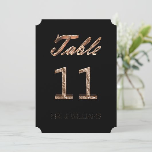 Tischnummer 11 Black Gold Elegant Escort Card (Stehend Vorderseite)