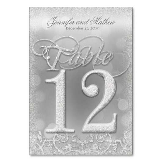 Tischnummer 12 Elegante Silver Imitate Glitzer (Vorderseite)