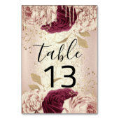 Tischnummer 13 Florals Rose Gold Marsala Burgund (Rückseite)