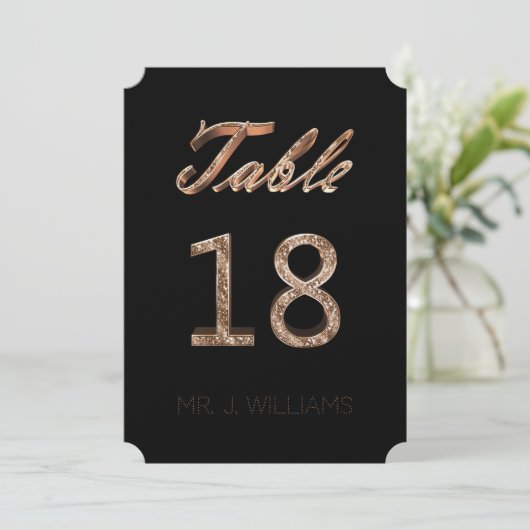 Tischnummer 18 Black Gold Elegante Escort Card (Stehend Vorderseite)