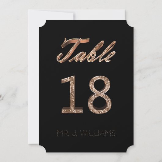 Tischnummer 18 Black Gold Elegante Escort Card (Rückseite)