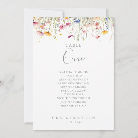 Tischnummer 1 für die Wildblume auf der Wiese (Rückseite)