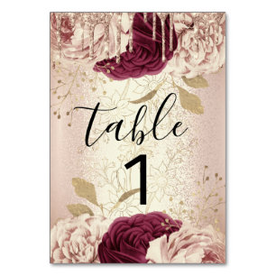 Tischnummer 1 Tropfen Florals Rose Marsala Burgund