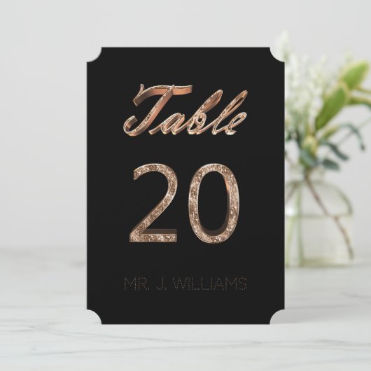 Tischnummer 20 Black Gold Elegante Escort Card (Stehend Vorderseite)