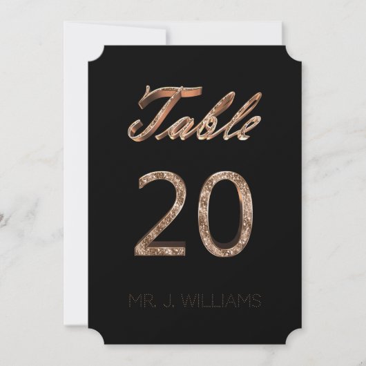 Tischnummer 20 Black Gold Elegante Escort Card (Vorderseite)