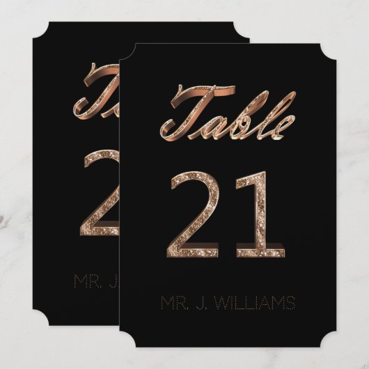 Tischnummer 21 Black Gold Elegant Escort Card (Vorne/Hinten)