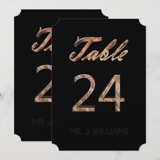 Tischnummer 24 Black Gold Elegante Escort Card (Vorne/Hinten)