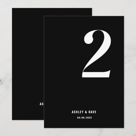 Tischnummer 2 Fett Black Wedding Tischnummer (Vorne/Hinten)