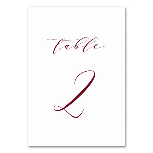Tischnummer 2 im minimalistischen roten Skript-Sti (Vorderseite)