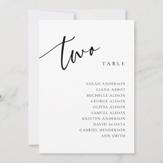 Tischnummer 2 Zwei Sitzkarten (Vorderseite)