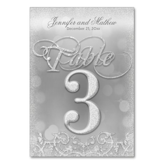 Tischnummer 3 Eleganter Silver Imitats Glitzer (Rückseite)