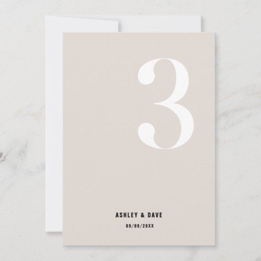 Tischnummer 3 Fett Beige Hochzeit Tischnummer (Vorderseite)