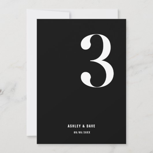 Tischnummer 3 Fett Black Wedding Tischnummer (Vorderseite)