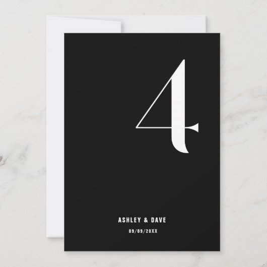 Tischnummer 4 Fett Black Wedding Tischnummer (Rückseite)