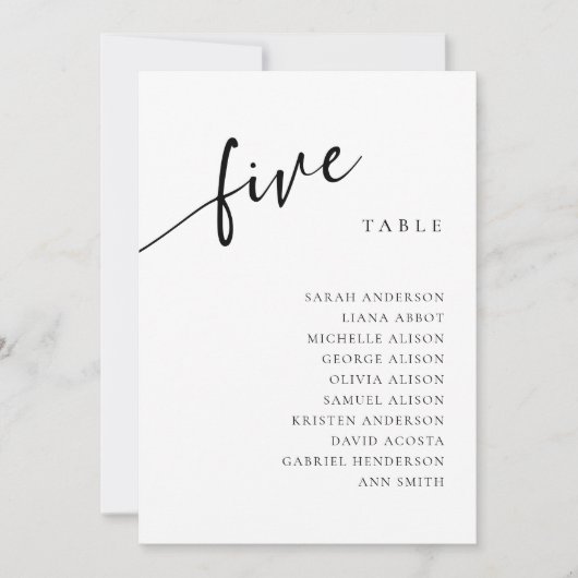 Tischnummer 5 Fünf Sitzkarten (Vorderseite)