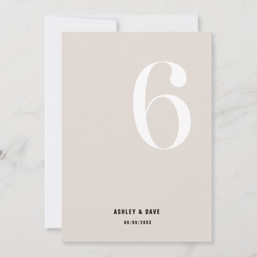 Tischnummer 6 Fett Beige Hochzeit Tischnummer (Rückseite)