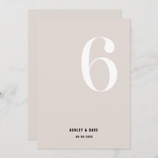 Tischnummer 6 Fett Beige Hochzeit Tischnummer (Vorne/Hinten)