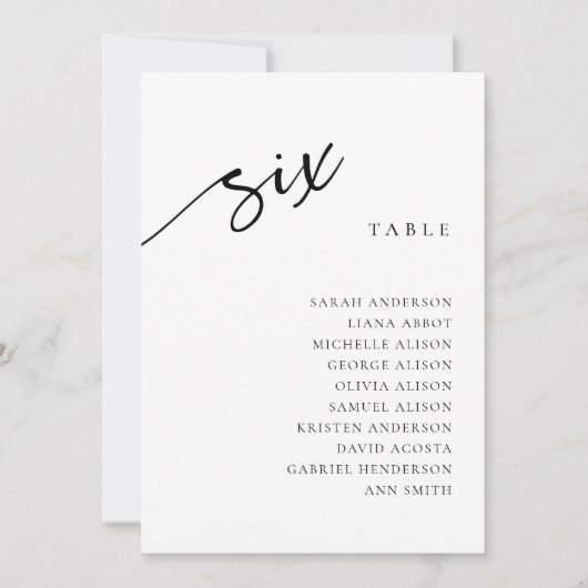 Tischnummer 6 Sechs Sitzkarten (Vorderseite)