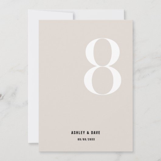 Tischnummer 8 Fett Beige Hochzeit Tischnummer (Rückseite)