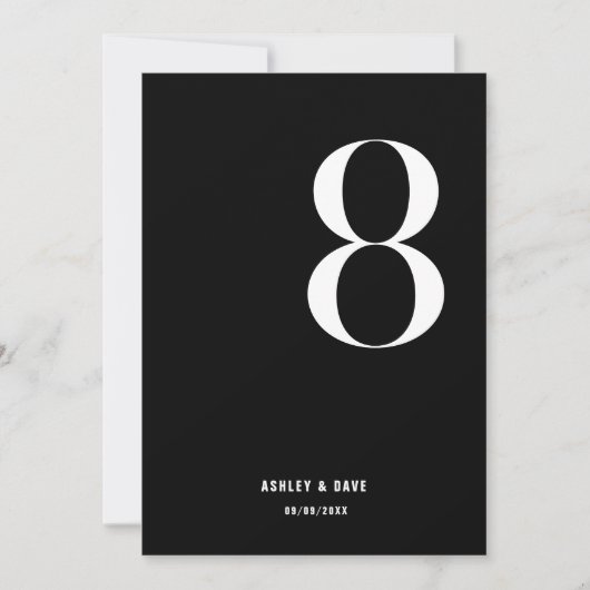 Tischnummer 8 Fett Schwarze Hochzeit Tischnummer (Vorderseite)
