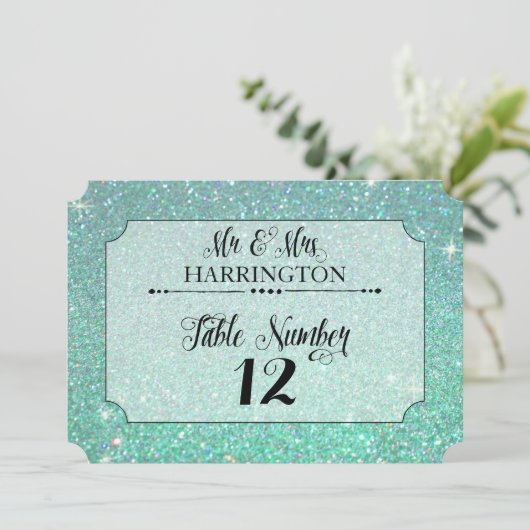 Tischnummer Aqua Glitzer & Mrs. Modern Fab (Stehend Vorderseite)