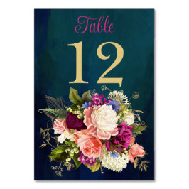 Tischnummer: aquamarin, Navy, Green, Gold Florals Tischnummer
