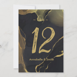 Tischnummer aus schwarzem und goldenem Marmor