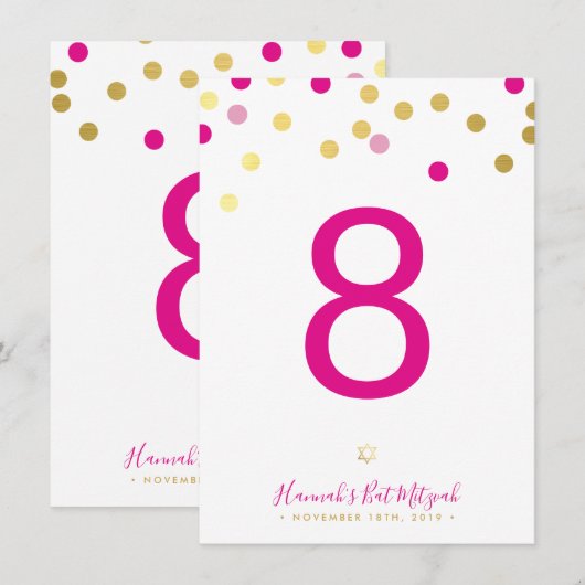 TISCHNUMMER Bat Mitzvah glam Konfetti (Vorne/Hinten)