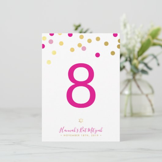 TISCHNUMMER Bat Mitzvah glam Konfetti (Stehend Vorderseite)