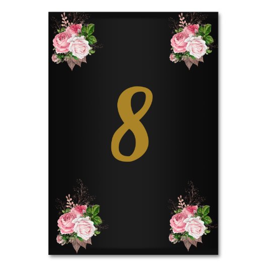 Tischnummer Black Four Pink Floral Bouquet (Vorderseite)