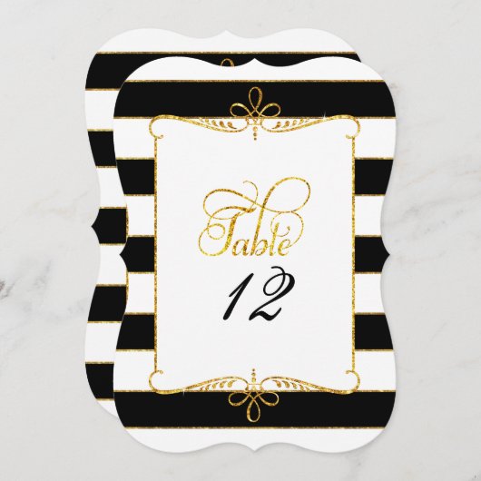 Tischnummer Black n White Script Gold Glitzer (Vorne/Hinten)