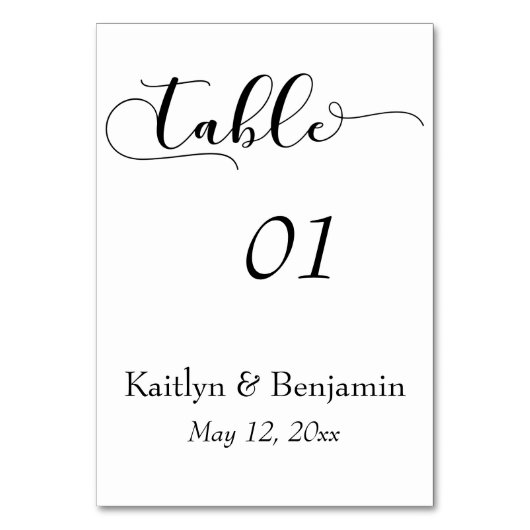 Tischnummer "Black on White Wedding Typografy" (Vorderseite)