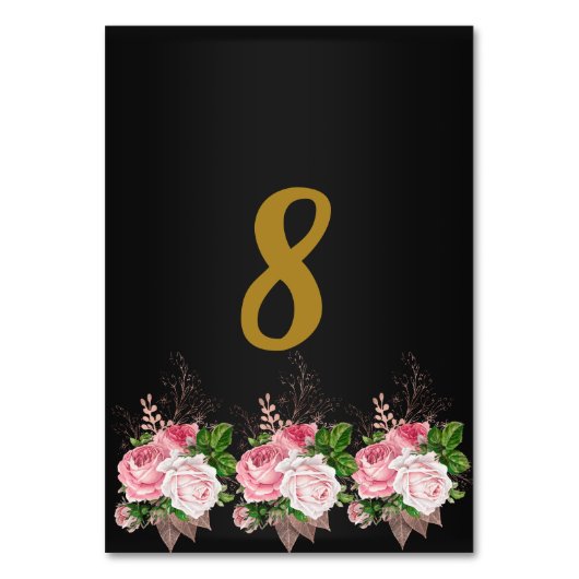 Tischnummer Black Pink Floral Bouquet (Vorderseite)