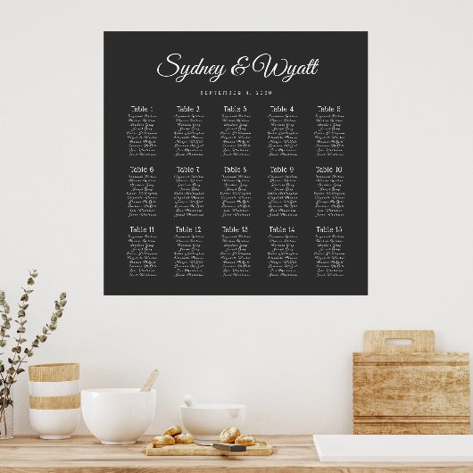 Tischnummer Black Wedding Chart Poster (Küche)