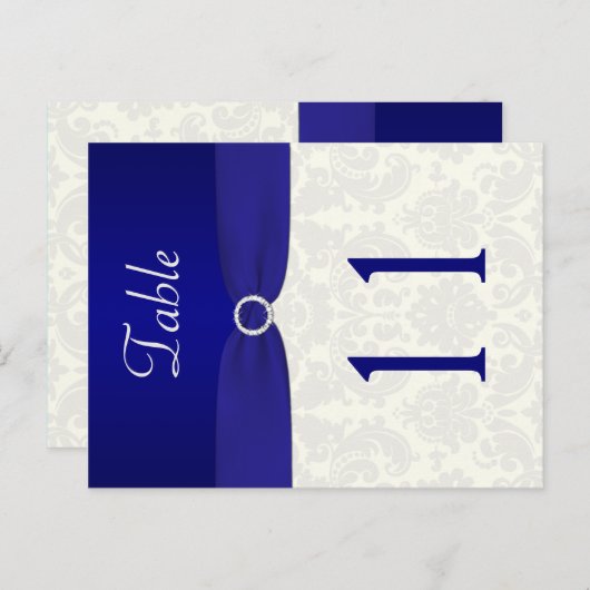 Tischnummer Blau und Elfenbeindamast (Vorne/Hinten)