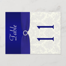 Tischnummer Blau und Elfenbeindamast