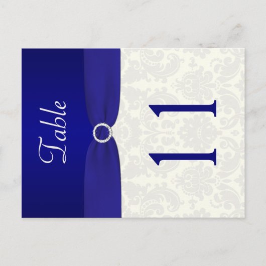 Tischnummer Blau und Elfenbeindamast (Vorderseite)