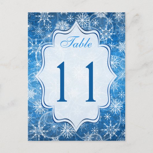 Tischnummer Blau und Weiß Schneeflocken (Vorderseite)