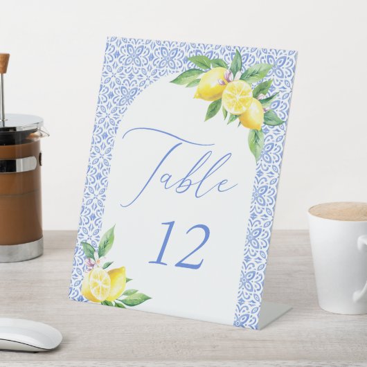 Tischnummer Blue Positano Lemon Sockelschild (In SItu)